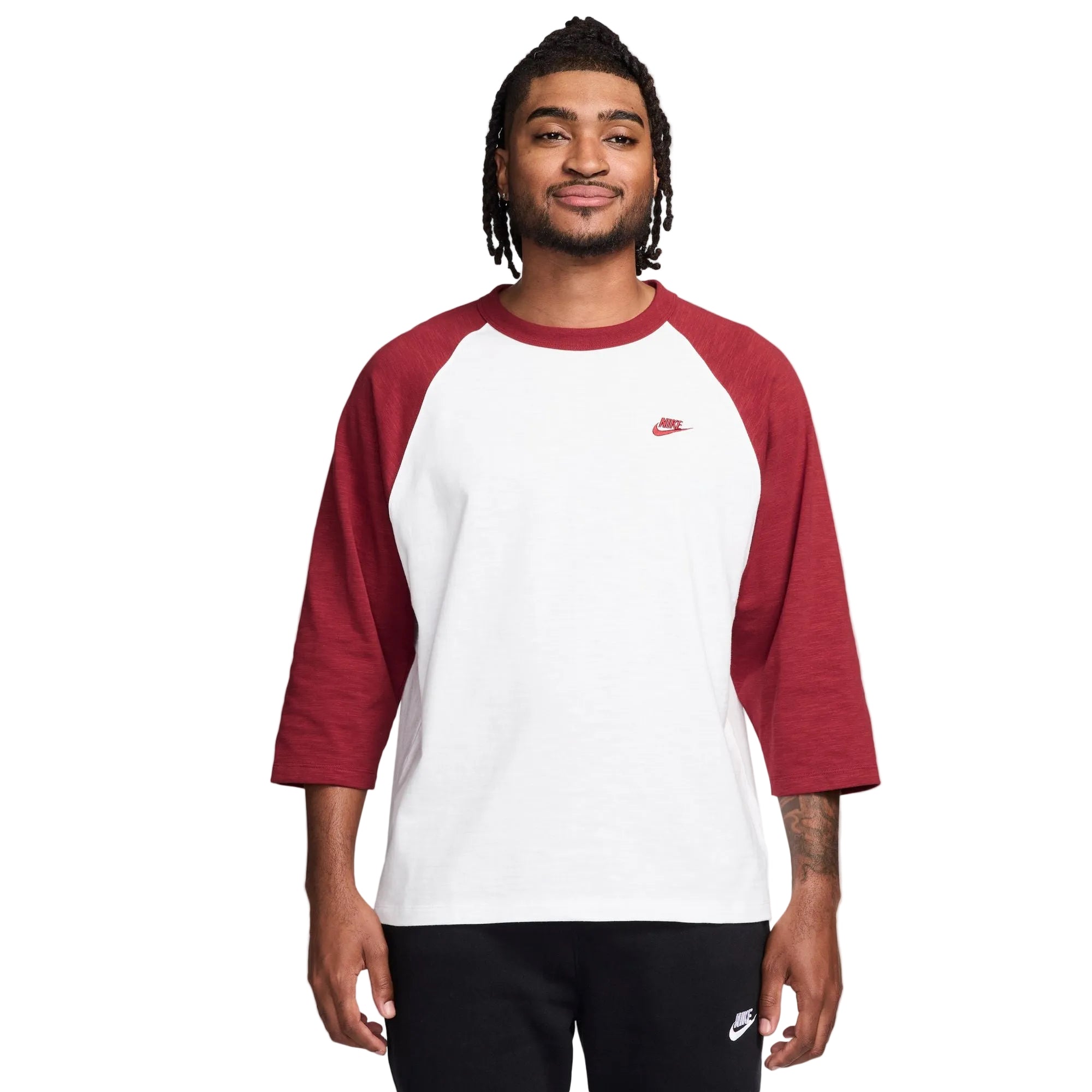 NIKE NK CLUB 3/4 RAGLAN TOP IF0755-613 WHITE/CRIMSON - WHITE