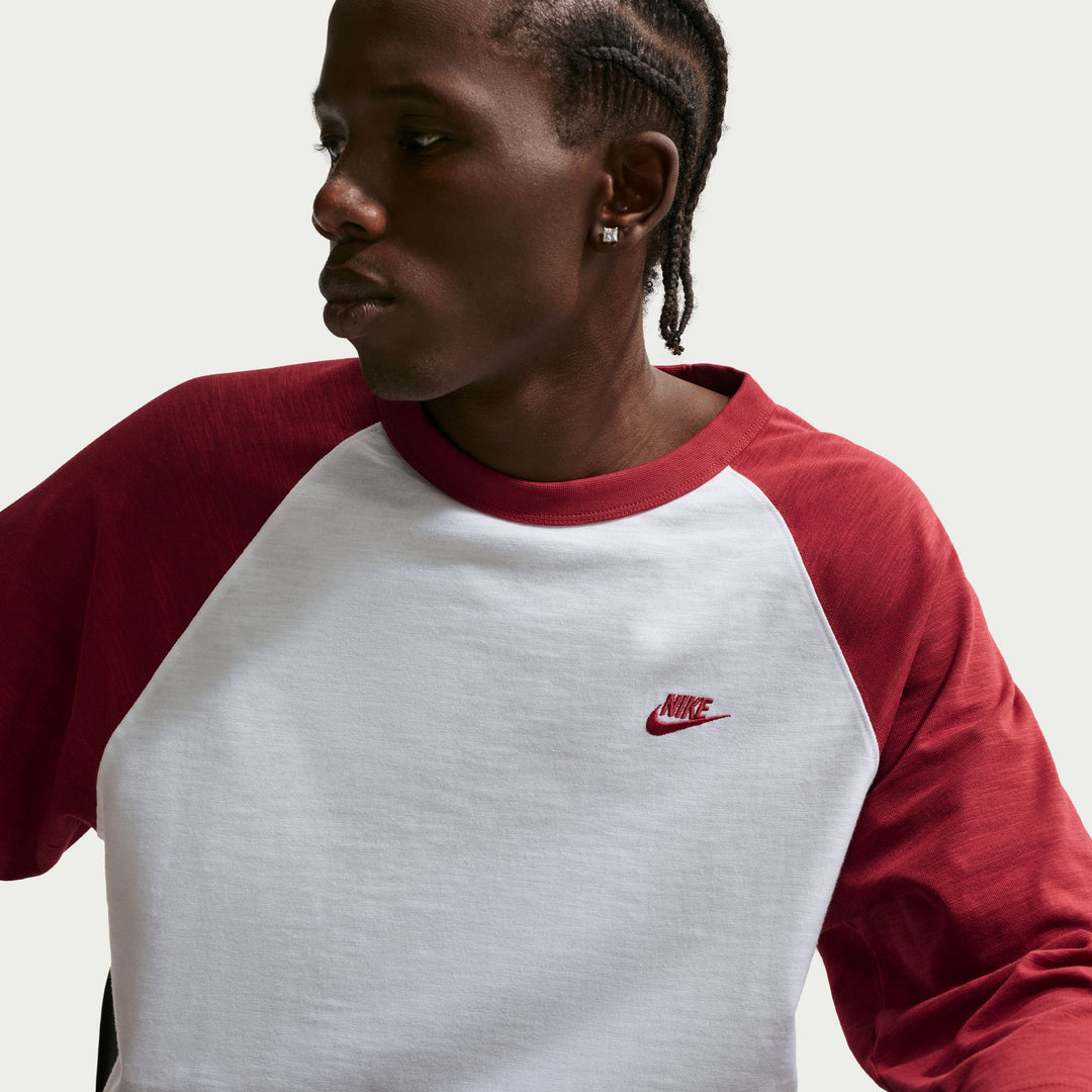 NIKE NK CLUB 3/4 RAGLAN TOP IF0755-613 WHITE/CRIMSON - WHITE/CRIMSON