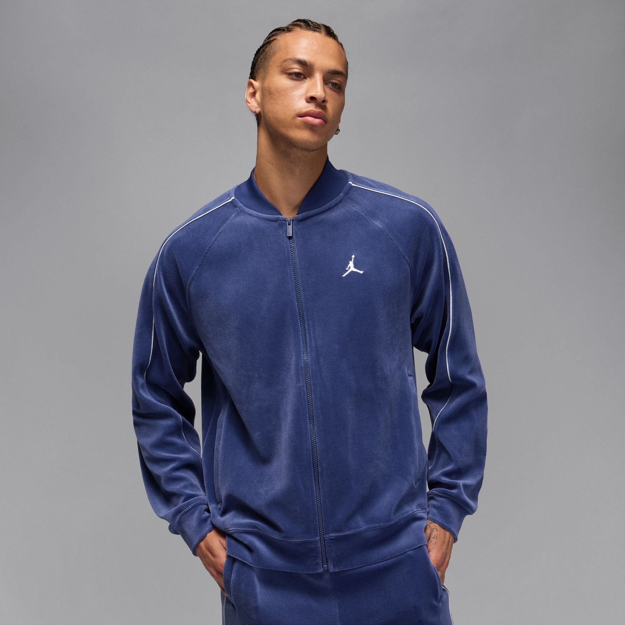JORDAN BROOKLYN VELOUR TRACK JACKET HV1870-492 - BLUE VOID