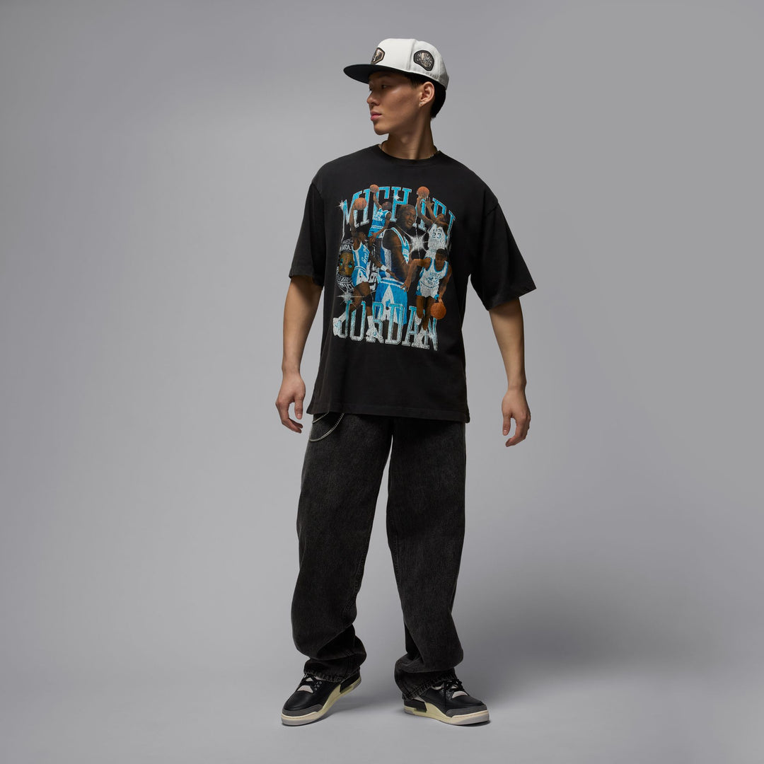 JORDAN FLIGHT ESSENTAIL OVERSIZED TEE HQ8940-010 - BLACK/DARK POWDER BLUE
