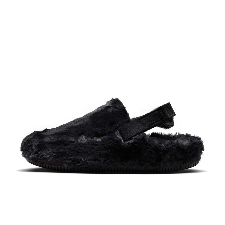 NIKE WOMENS CALM MULE SLIDE FZ3119-001 "TRIPLE BLACK FUR" - BLACK/BLACK