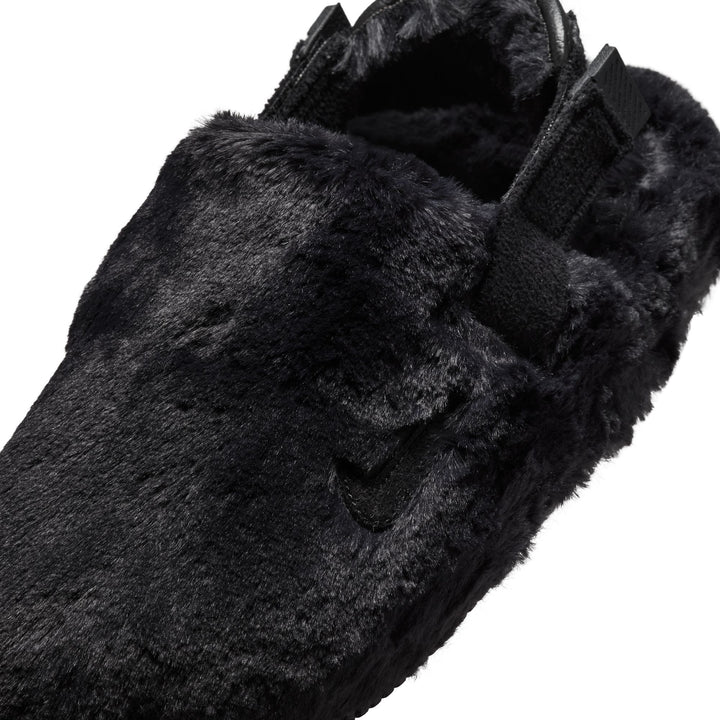 NIKE WOMENS CALM MULE SLIDE FZ3119-001 "TRIPLE BLACK FUR" - BLACK/BLACK