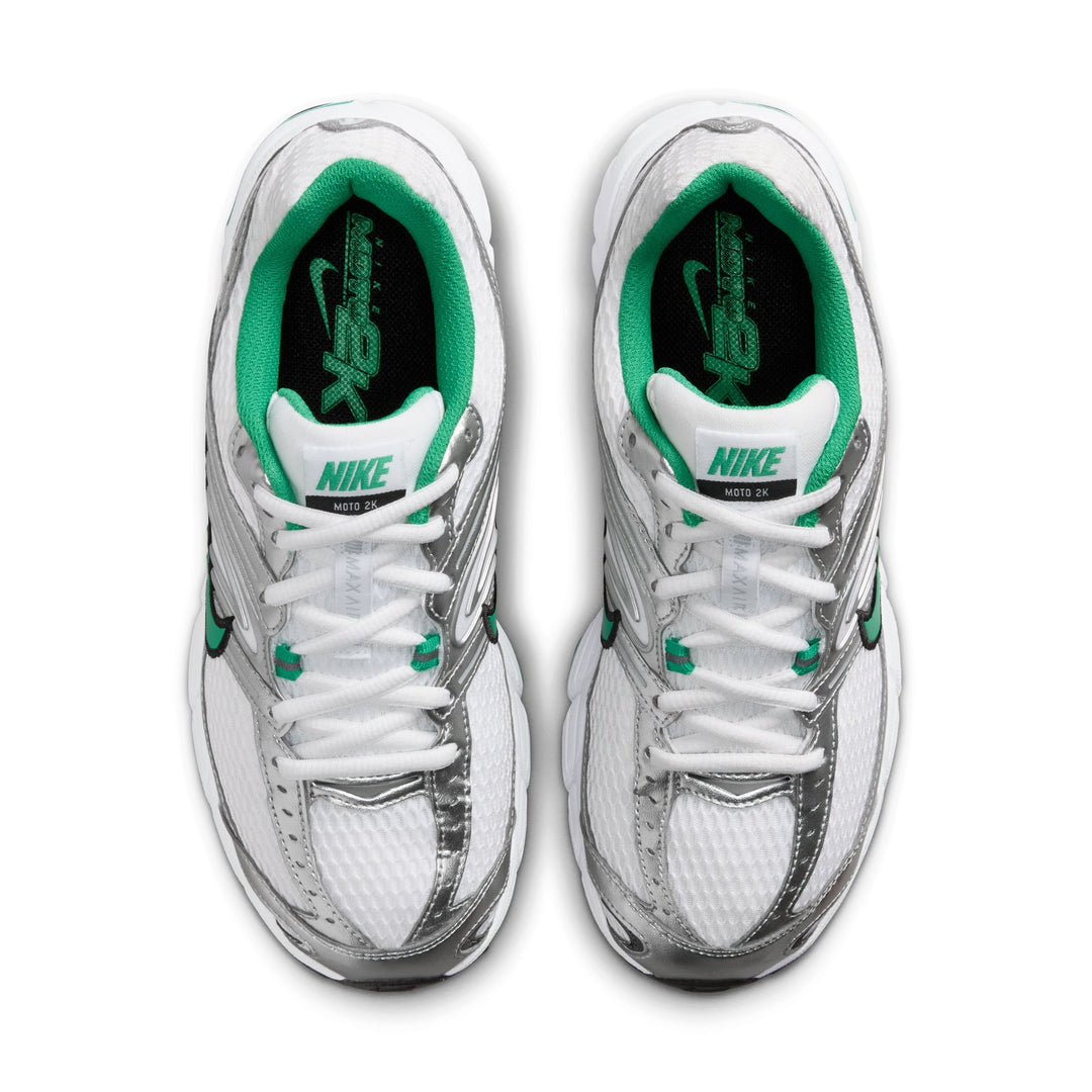 WOMENS NIKE AIR MAX MOTO 2K HQ2056-102 "WHITE STADUIM GREEN" - WHITE/STADIUM GREEN-METALLIC SILVER