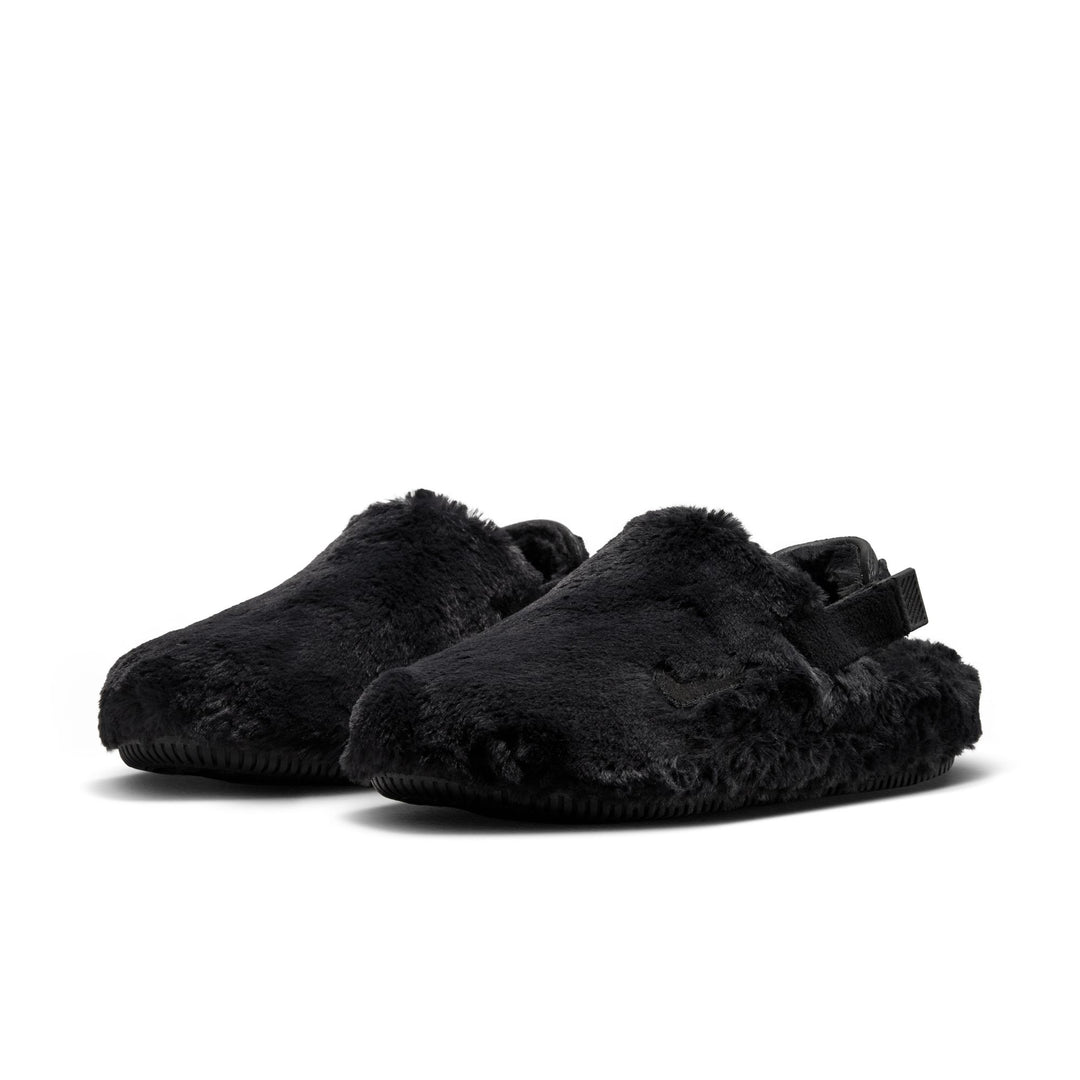 NIKE WOMENS CALM MULE SLIDE FZ3119-001 "TRIPLE BLACK FUR" - BLACK/BLACK